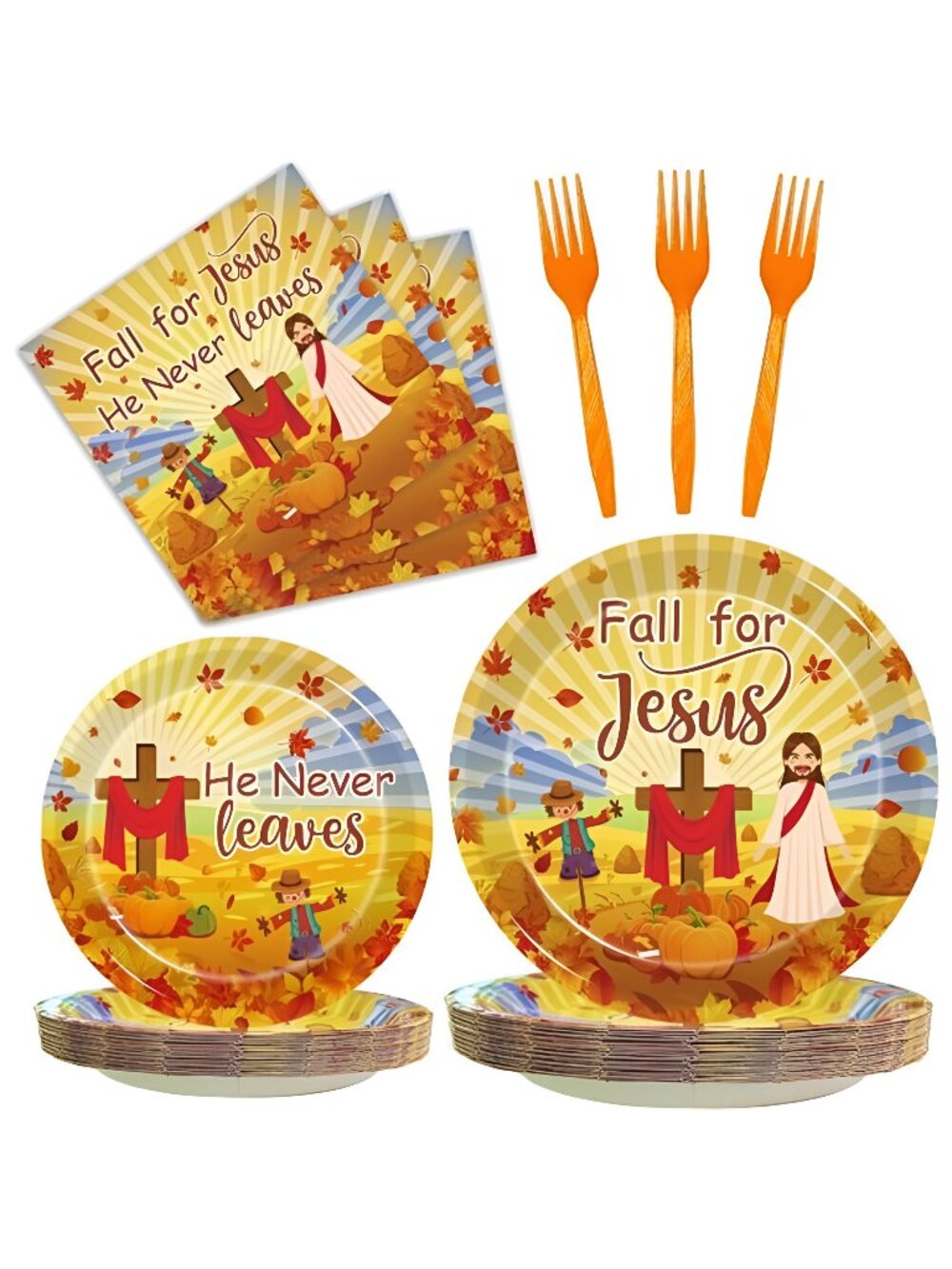 96 Pieces Fall for Jesus Party Plates and Napkins, a Serve24